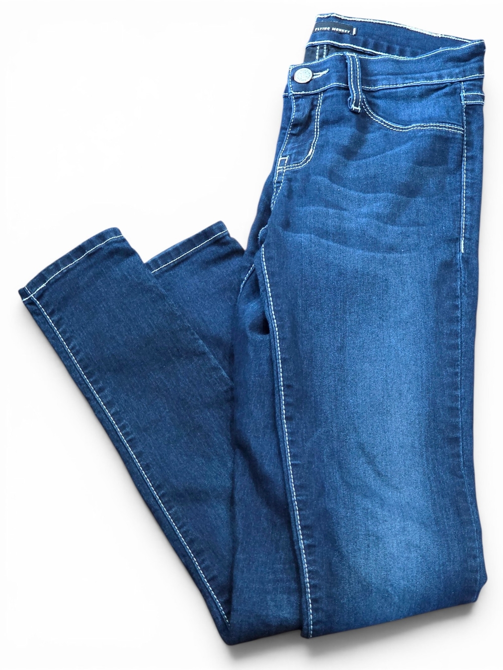 Flying Monkey Made in USA Contrast Stitch Dark Wash Skinny Jeans JL58 Size 3 EUC
